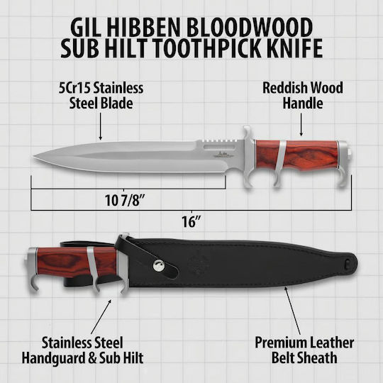 United Cutlery Gil Hibben Bloodwood Μαχαίρι Καφέ σε Δερμάτινη Θήκη