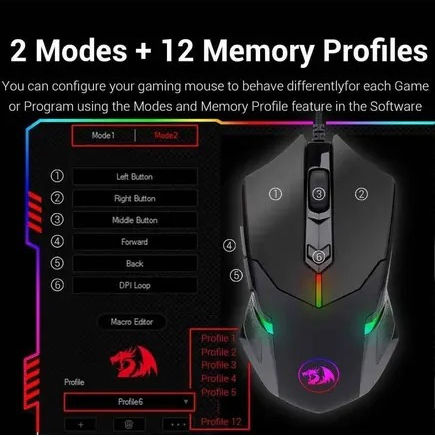 Redragon Centrophorus 2 RGB Gaming Gaming Maus 7200 DPI Schwarz