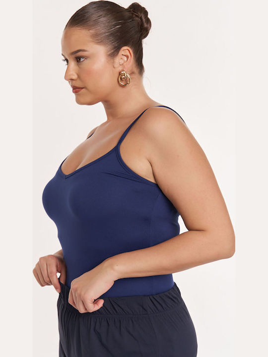 Women's Blouse with Straps & V Neckline Blue