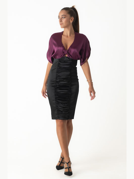 Guess Midi Evening Dress Satin Black-purple