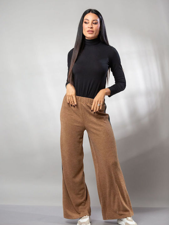 Women's High-waisted Fabric Trousers with Elastic in Slim Fit Green