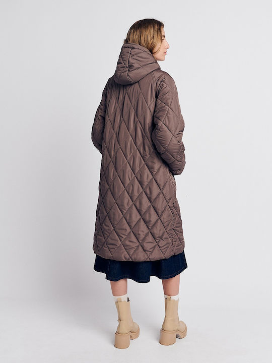 Women's Long Puffer Jacket for Winter Brown