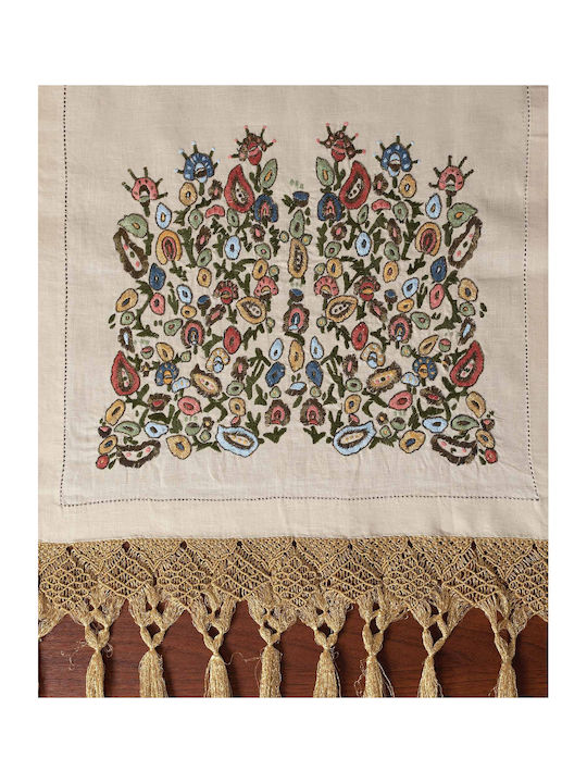 Silk Fashion Ράνερ Μεταξωτό με Κέντημα Μπεζ 45x160εκ.
