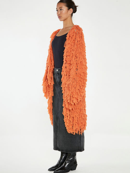 Long Women's Knitted Cardigan Orange