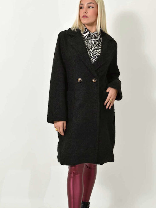 Wolle Damen black Mantel mit Knöpfen