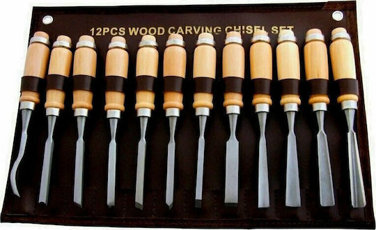 Set Pointed / Skewed / Straight Chisels with Wooden Handle 12pcs