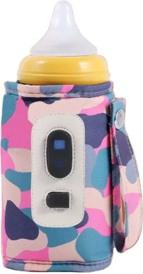 Încălzitor portabil pentru biberoane Arvada Baby Comfort, încărcare USB, mâner din silicon, temperatură constantă până la 24 de ore, 14x8cm, afișaj digital, camuflaj roz