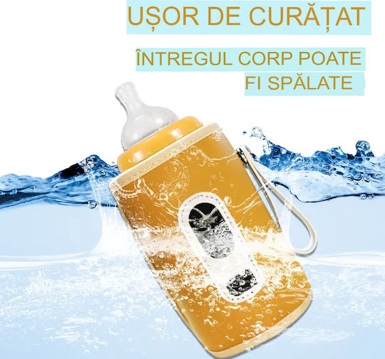 Încălzitor portabil pentru biberoane Arvada Baby Comfort, încărcare USB, mâner din silicon, temperatură constantă până la 24 de ore, 14x8cm, afișaj digital, camuflaj roz