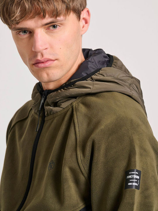 Men's Fleece Cardigan with Hood Khaki