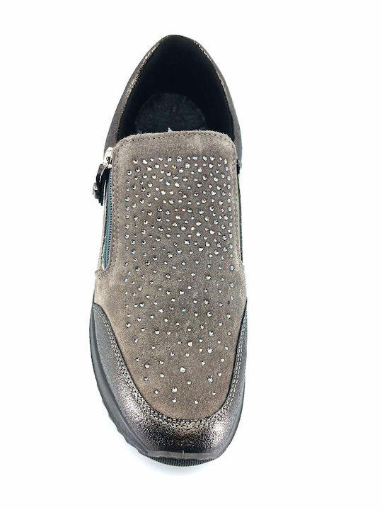 Ανατομικά Γυναικεία Slip-On Δερμάτινα Γκρι