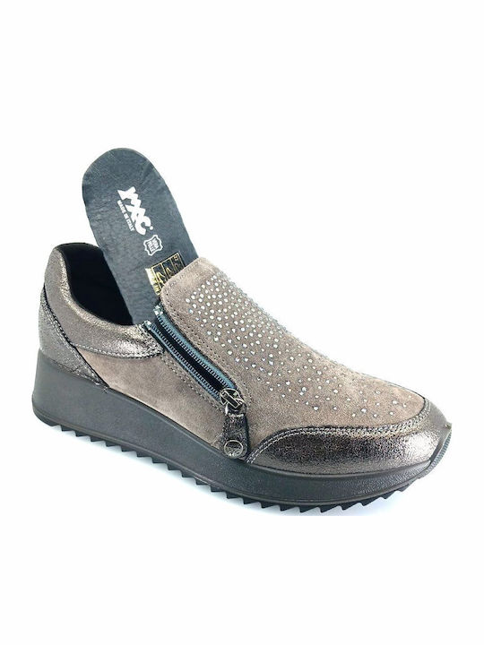 Ανατομικά Γυναικεία Slip-On Δερμάτινα Γκρι