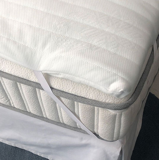 Palamaiki Mattress Topper White Comfort Semi-Double Foam Infused with Aloe , Removable Cover & Elastic Straps 120x200x4cm