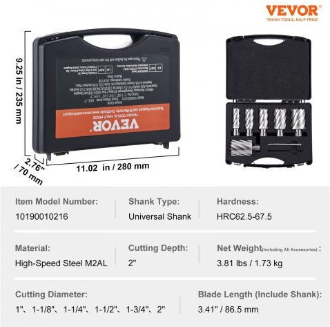 Vevor Cutting Tool Set HSS for Groove Shaping in Metal with Guide 6pcs