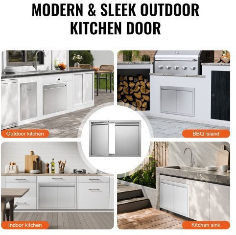 Vevor BBQ Door 762x532 mm Double Outdoor Kitchen Stainless Steel Built-in Handles Smabscjmys30m2gznv0