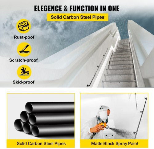 Vevor Stair Handrail 9ft 440lbs Industrial Steel Handrail Indoor Outdoor Tzbgsltfsgyg9vdeuv0