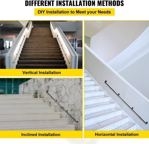 Vevor Stair Handrail 9ft 440lbs Industrial Steel Handrail Indoor Outdoor Tzbgsltfsgyg9vdeuv0