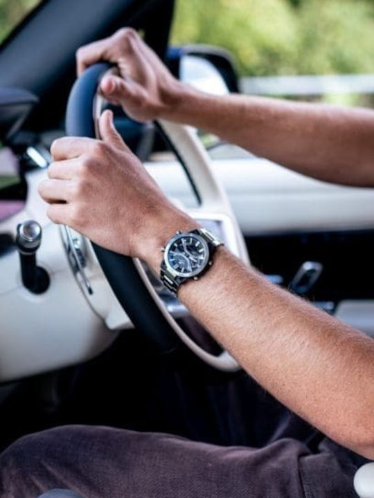 Casio Edifice Αναλογικό/Ψηφιακό Ανδρικό Ρολόι 51mm Χρονογράφος Μπαταρίας με Ασημί Μεταλλικό Μπρασελέ