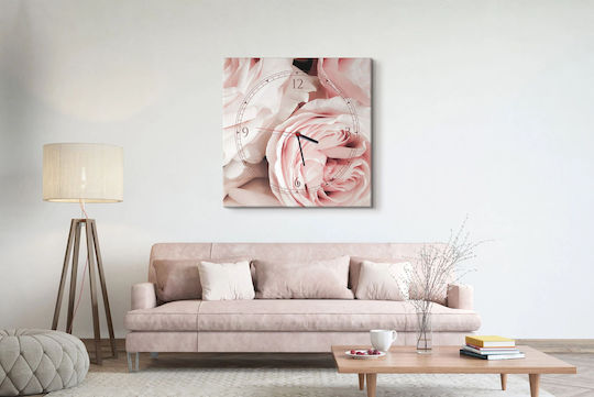 Ceas de Perete Living Canvas Tablou Flori Pastel Trandafiri 40x40cm