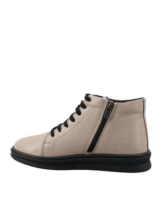 Leather Women's Ankle Boots Beige