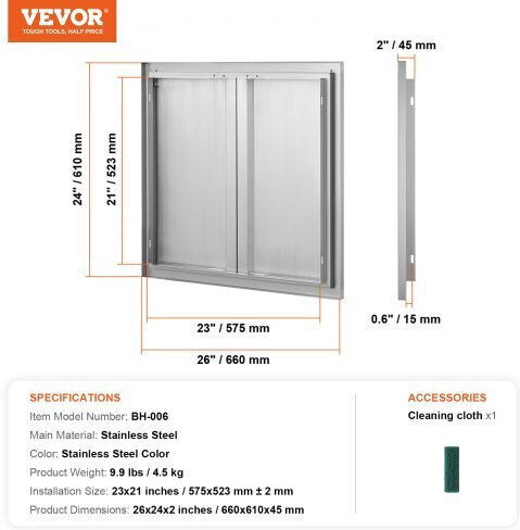Πόρτα Bbq Vevor 660x610mm Ανοξείδωτη Διπλή Εξωτερική Πόρτα Κουζίνας Smabscjmys26r8yitv0