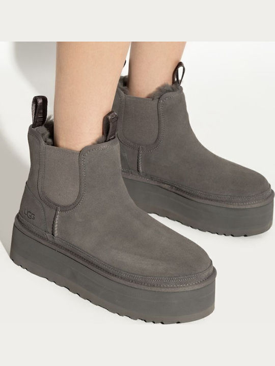 Neumel Platform Leather Women's Chelsea Boots with Medium Heel Gray