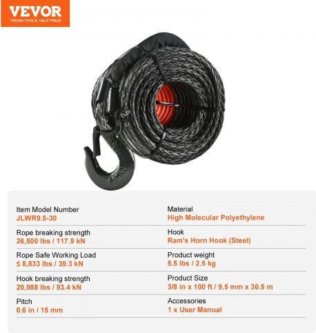 Vevor Car Towing Equipment Tow Rope In Black Color