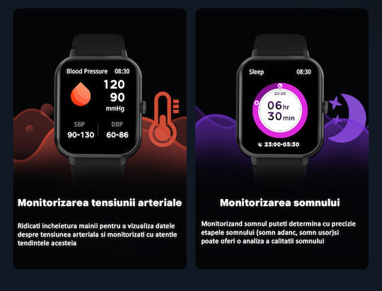 Brățară Fitness Smartwatch Vichema Tech, Ecran Tactil Complet 1.83ʺ HD, Sunet 3D, Apel Bluetooth, Asistent Vocal, IP67, Jocuri, Notificări Aplicații, Monitorizare Sănătate Sportivă, Peste 100 de Moduri