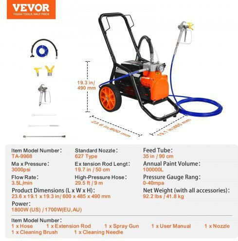 Vevor GMSGYWQPTJ301ILZ4V2 Ηλεκτρικό Πιστόλι Βαφής 1700W με Δοχείο 3.5lt