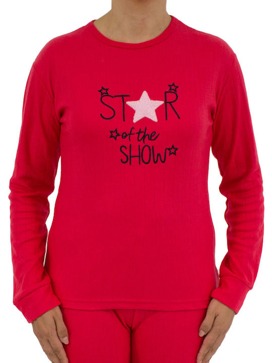 Fawn Winter Damen Pyjama-Set red