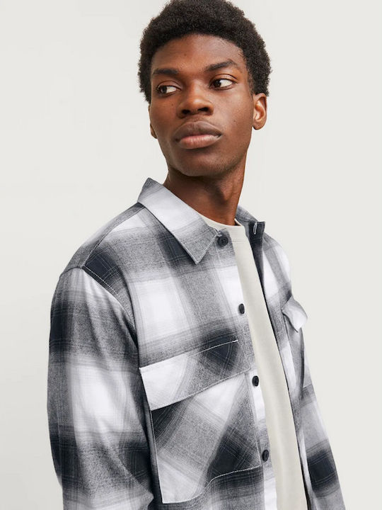 Long Sleeve Cotton Overshirt In Wide Line Checked Black