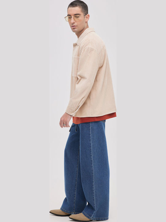 Long Sleeve Corduroy Overshirt In Wide Line Beige