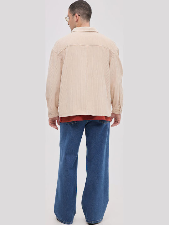 Long Sleeve Corduroy Overshirt In Wide Line Beige