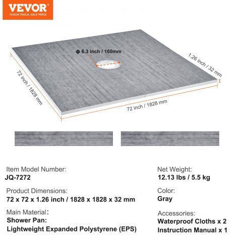 Vevor Keramik Dusche x182.8cm Gray