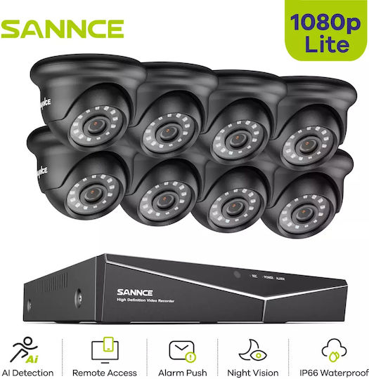 Kit Cameră de Supraveghere Sannce Rezoluție 1080p Opțiuni 2-8 Camere 8buc 0tb