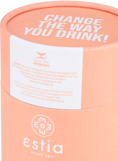 Coffee Mug Save The Aegean Ανακυκλώσιμο Ποτήρι Θερμός Ανοξείδωτο BPA Free 350ml Peach Fuzz με Καλαμάκι