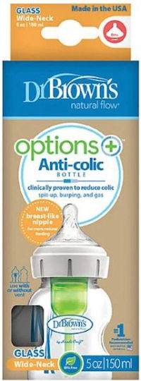 Dr. Brown's Glass Baby Bottle Anti-Colic with Silicone Nipple 150ml