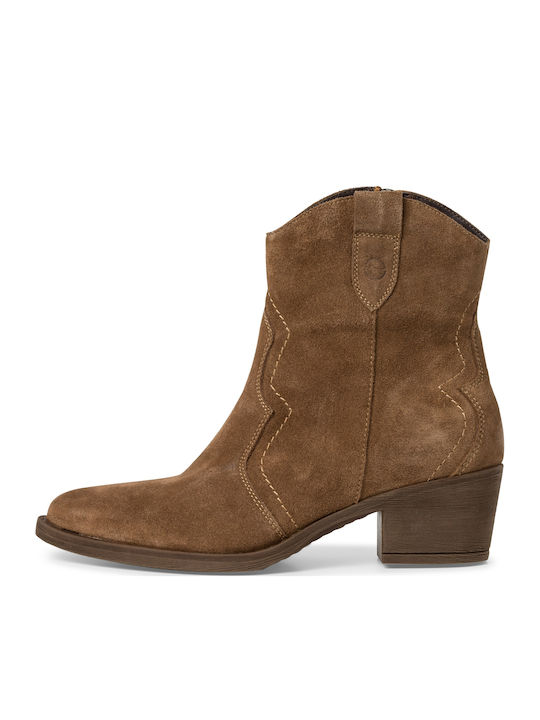 Leather Women's Cowboy Boots with Medium Heel Brown