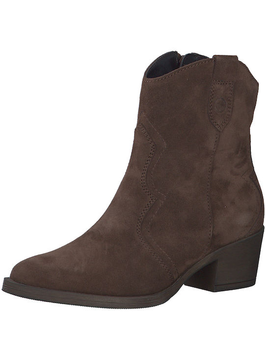 Leder Damen Cowboy-Stiefeletten mit mittlerem Absatz Braun