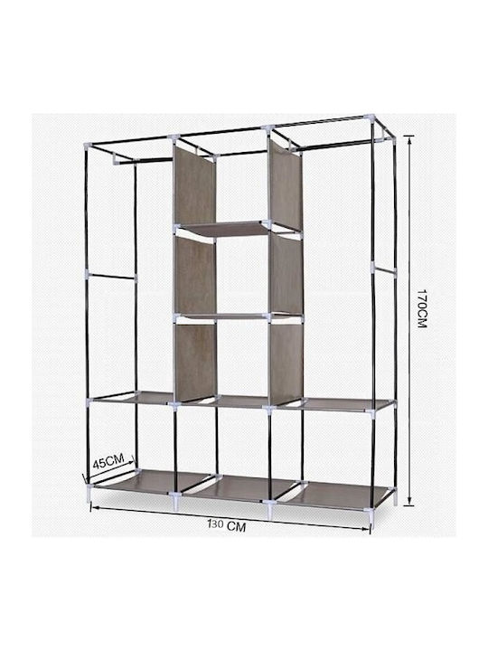 Fabric Wardrobe with Zipper and Shelves in Black Color 130x45x175cm