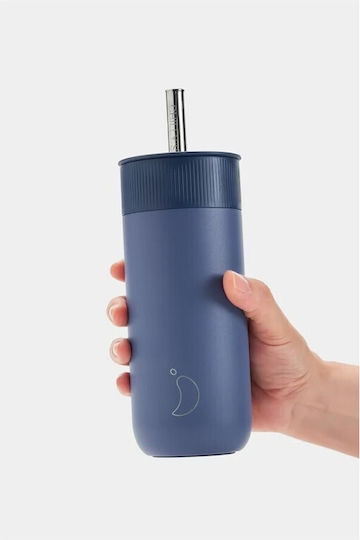 Chilly's Series 2 Switch Glass Thermos Bottle Stainless Steel BPA Free 500ml Whale Blue With Straw