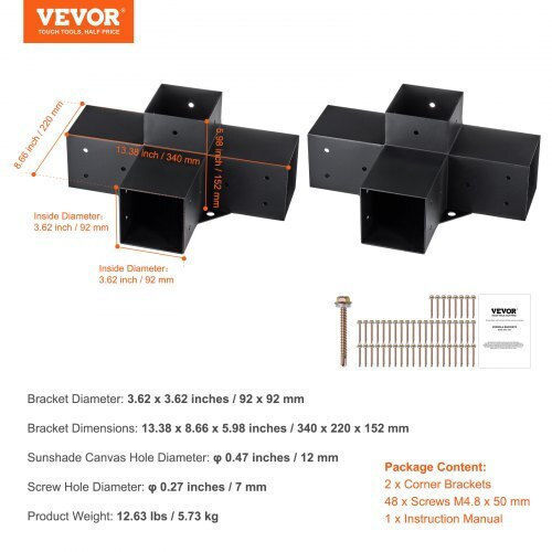 Vevor Βάση για Πέργκολα από Ατσάλι 10.1x10.1cm 2τμχ