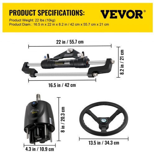 Vevor Hydraulic Steering Set Boats 300hp Yydjhk6400a-3tj10v0