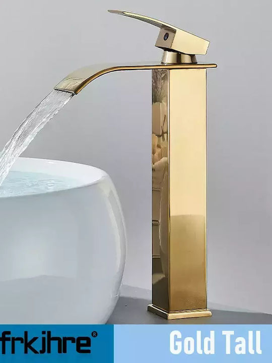 Bathroom Basin Mixer Faucet Deck Mounted Single Handle Control Gold Tall