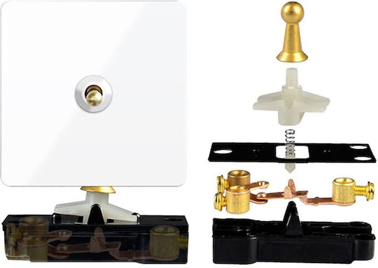 Retroswitch Elite Matte Metal Wall Switch Luxury Switch Matte White Finish with Golden Details 1 Gang 2 Way