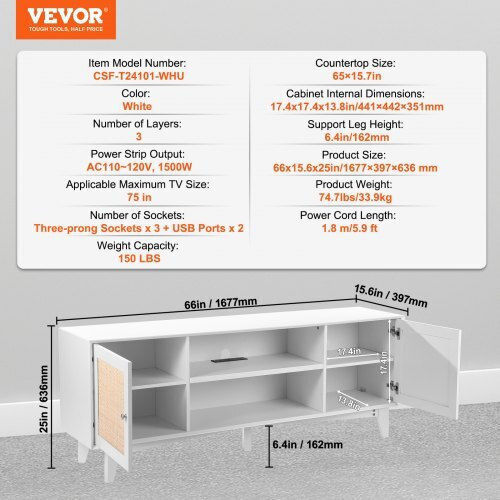 TV Stand White 167.7x39.7x63.6cm