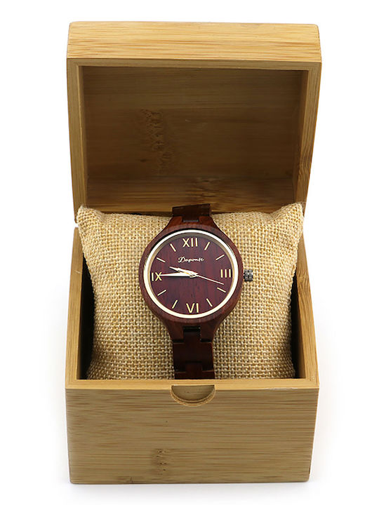 Daponte Women's Watch with Brown Wooden Bracelet