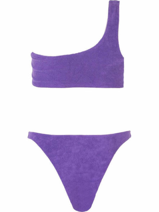 Terry Bikini Set One Shoulder High Waist Purple