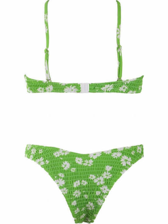 Gigi Bikini Set Sports Bra & Brazil Floral Light Green