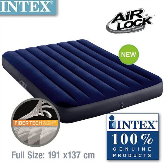 Intex Aufblasbare Schlafmatratze Einzel mit Integrierter Pumpe Classic Downy 191x76x25εκ. Blau