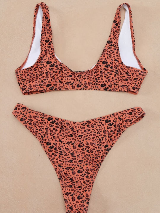 Gigi Bikini Set Sports Bra & Brazil Animal Print Brown